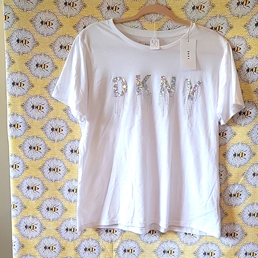 NWT, DKNY, Large, Sparkles, White, TShirt